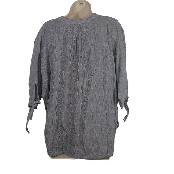 Ellison Stripe Button-Up Cropped Top Black/Blue Women Size S Short Sleeve FLAW - Picture 6 of 11